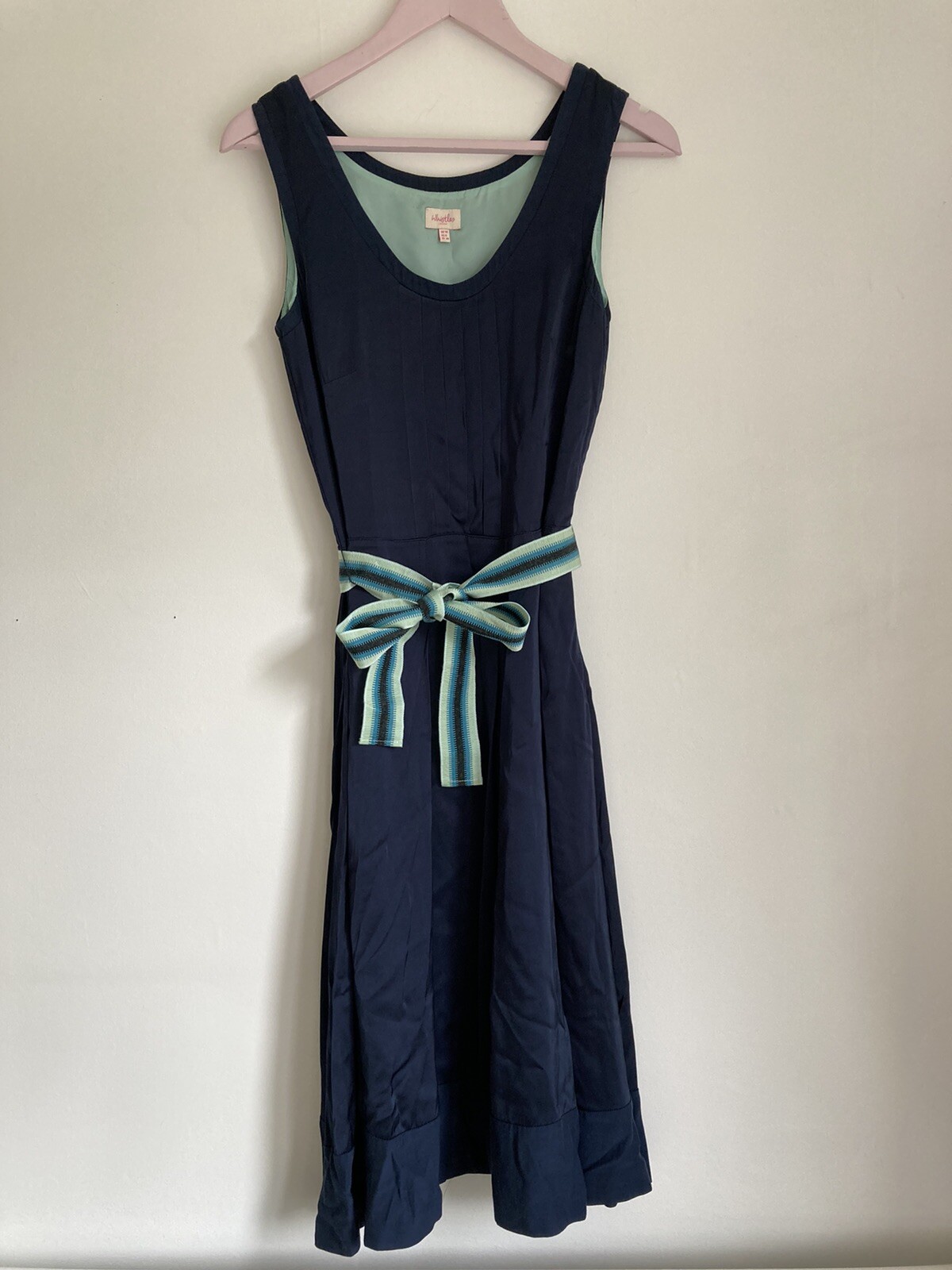 whistles navy blue satin skater dress size 10 Gem