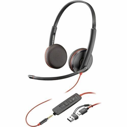 POLY Blackwire 3225 Stereo USB-C PC Headset + 3.5mm Plug with usb-c/A Adapter