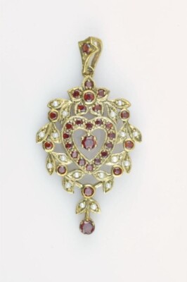 Ruby & Seedpearl 9ct sweet-heart Pendant