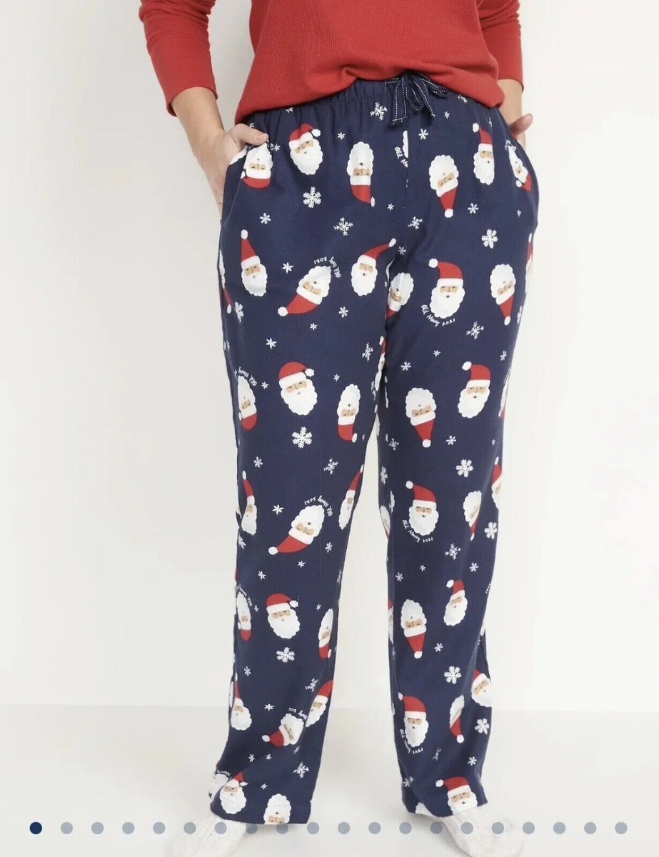 New Old Navy Womens Plus Size 3X Navy Cocoa Santa Mid-Rise Flannel Pajama  Pants