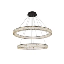 Elegant Monroe 2 Light 42" LED Round Double Ring Pendant, Black - 3503D42BK