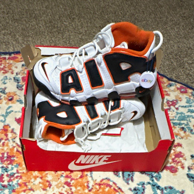 Nike Air More Uptempo Men's Mid Top Lace-Up Sneakers White/Black/Orange NIB