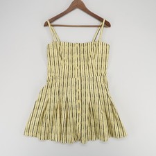 Reformation Sun Dress Womens 10 Yellow Print Stretch Organic Cotton Fit Flare