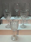 6 VINTAGE JEANETTE GLASS WINE GOBLETS / IRIS & HERRINGBONE/ 5.75"
