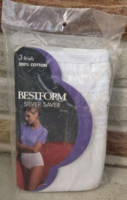 Vintage BESTFORM SILVER SAVER Cottons Panties/BRIEFS. Size 8 (42'' Hips). WHITE 