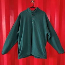 VINTAGE 90's Y2K FRUIT OF THE LOOM QUARTER BUTTON UP GREEN FLEECE SWEATER / XL
