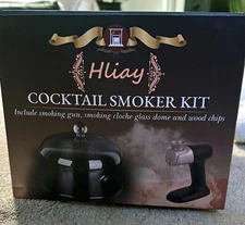 NEW! Hliay Cocktail Whiskey Smoker Kit w/ Smoking Gun, Glass Cloche, Wood Chips