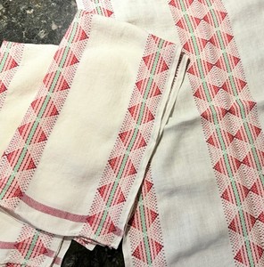 Vintage 70s Linen Tea Dish Towels Striped Retro Farmhouse Cottagecore Retro