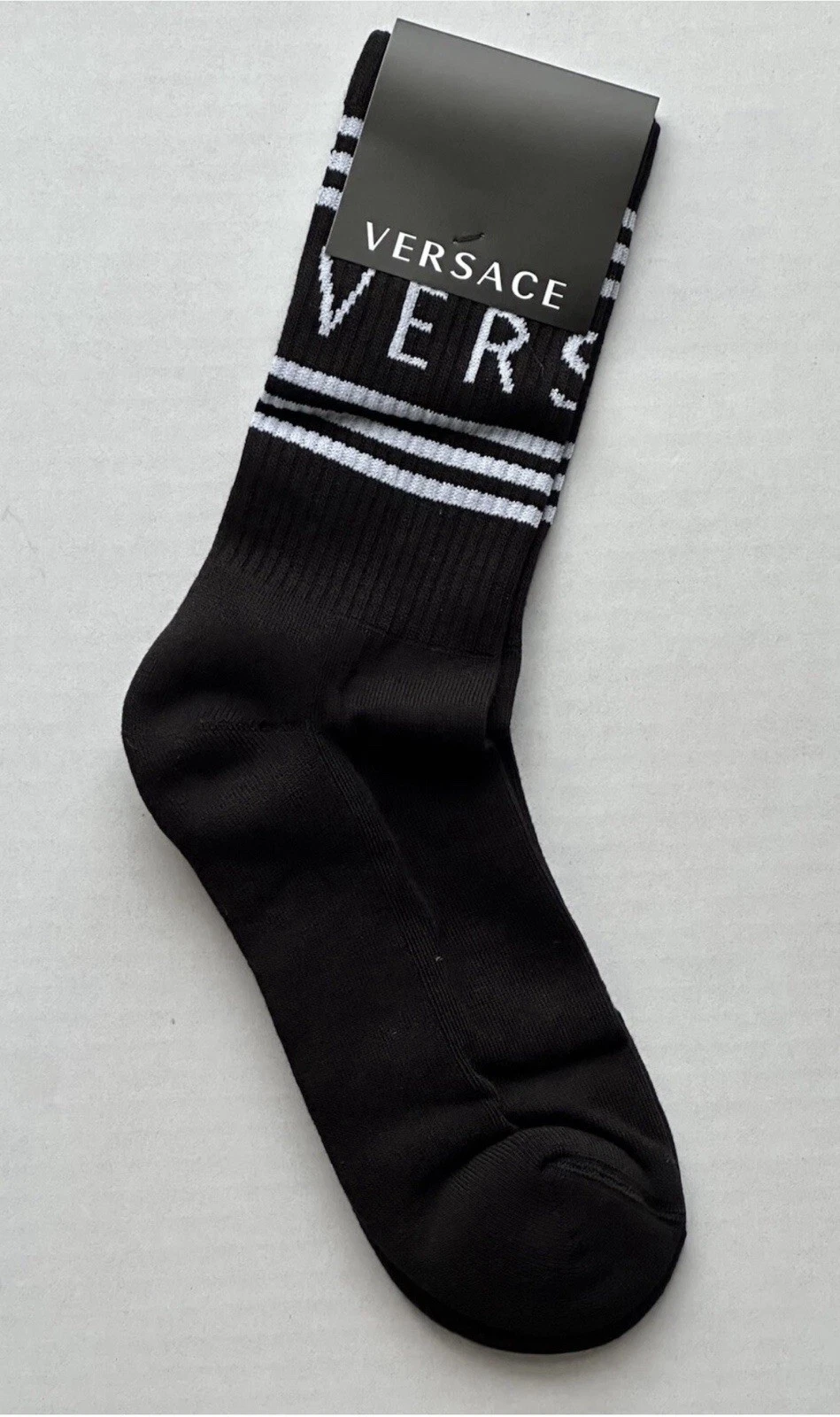 Versace Logo Socks Black/White Size M Made in Italy ICZD002 NWT