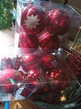 Red Gold Shatterproof Christmas Ornament Lot 4" 2" Boxed Balls 10 7 Picks