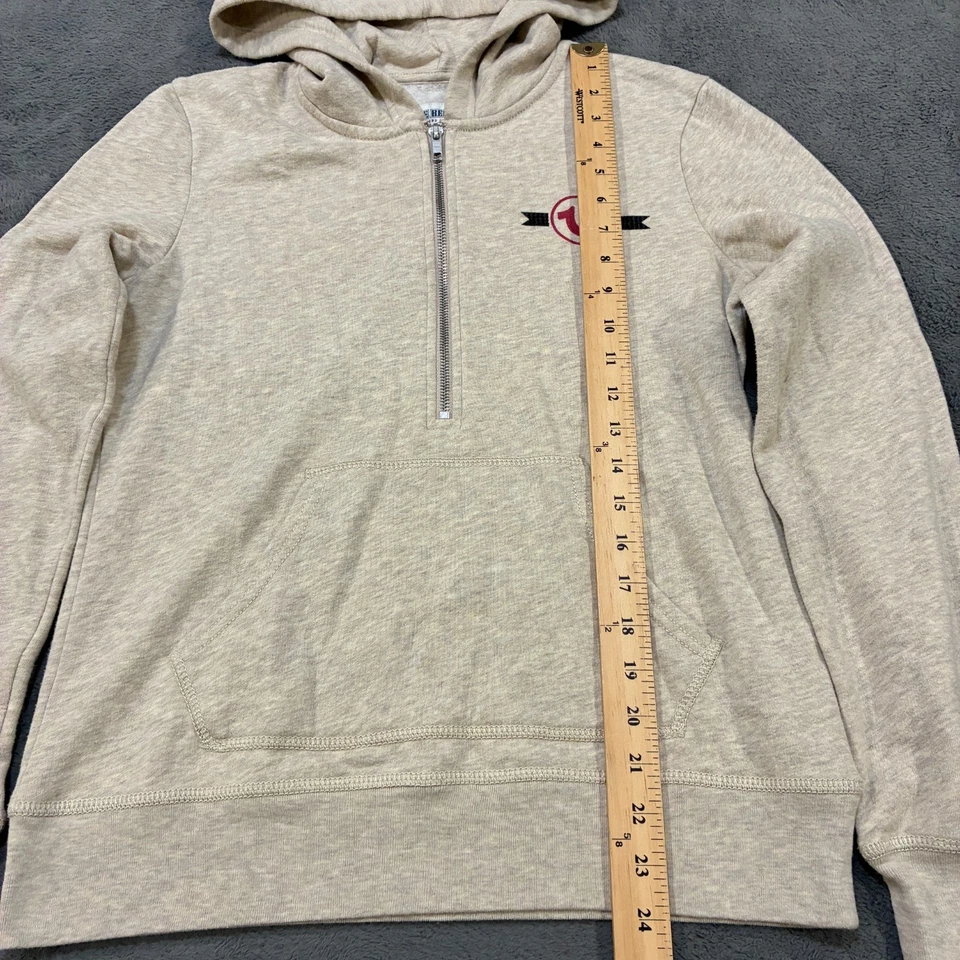 Sudadera con Capucha True Religion Beige Media Cremallera Bolsillo Canguro Para Mujer Pequeña Foto 3 de 4