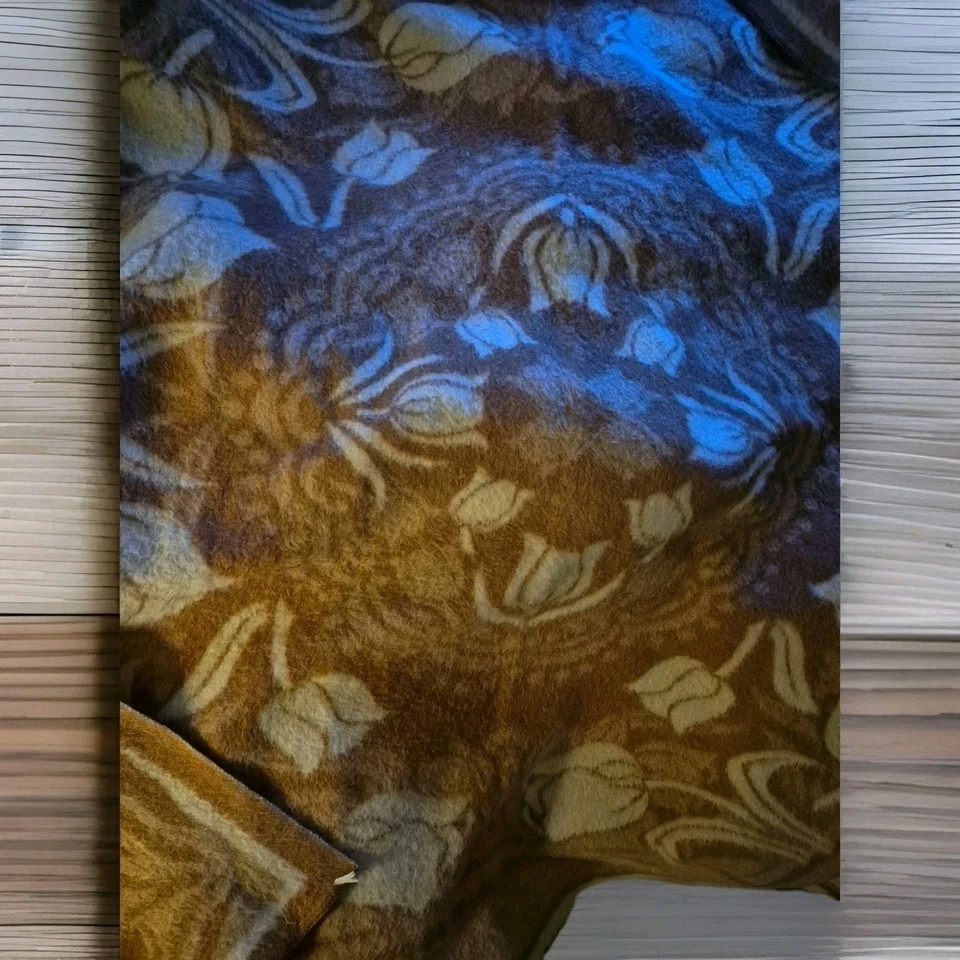 Manta Rosas Vintage Naranja y Blanco Off Reversible 100% Lana Mohair? 77"X 81" Foto 2 de 4