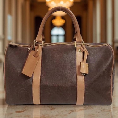 Etro Milano Luxury Large Paisley Burgundy Boston Duffle Travel Weekender Bag