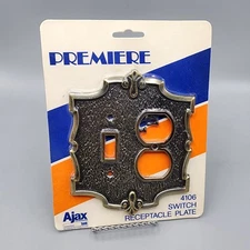 NOS Vintage SEALED Ajax Premiere Textured Brass Switch Receptacle Plate 4106