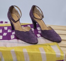 Bespoke VTG GREEK Purple Suede Pumps Scalloped Ankle Strap Heels Handmade US 7