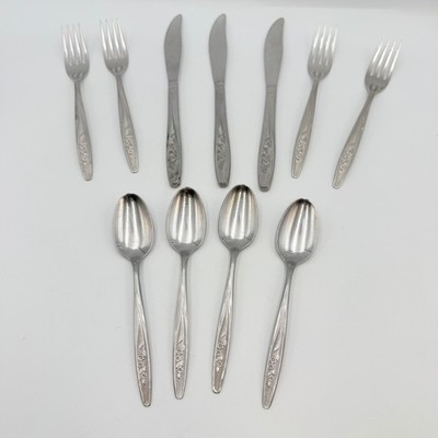Superior Stainless USA Flatware 11pc Lot Rose Floral Pattern Forks Spoons Knives