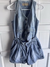 BLANKNYC Denim Romper Blue XS Sleeveless Button Front V-Neck Pockets Women