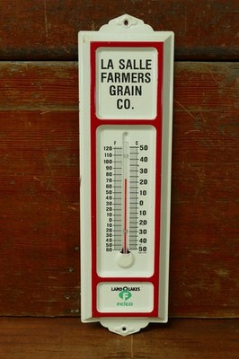 Vintage Land O Lakes Felco La Salle Farmers Grain Advertising Metal Thermometer