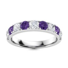 4MM Round Shape Natural Amethyst 925 Sterling Silver Half Eternity Women Ring