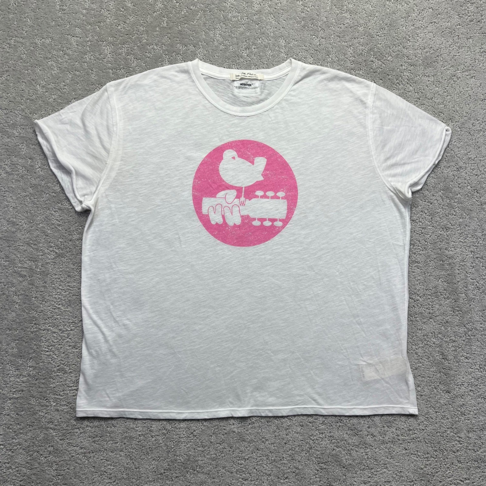 Free People We The Free Woodstock T-Shirt Womens S White Pink Graphic Oversized