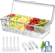 Large Ice Chilled Condiment Caddy，Chilled Condiment Containers Server with Lids