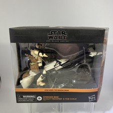 Star Wars Black Series Mandalorian Speeder Bike Scout Trooper & Child W Case  ML