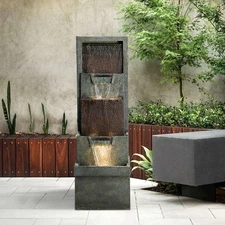 Decorative Water Feature – Outdoor Resin Tiered Fountain with LED Lights