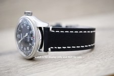 22mm Black Leather Watch Strap White Stitched For Oris Big Crown Watch