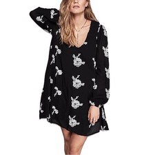 Free People Emma Black Embroidered Swing Dress Size S