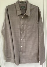 Eddie Bauer Mens XXL 2XL Brown Suit Plaid Classic Wrinkle Resistant Dress Shirt