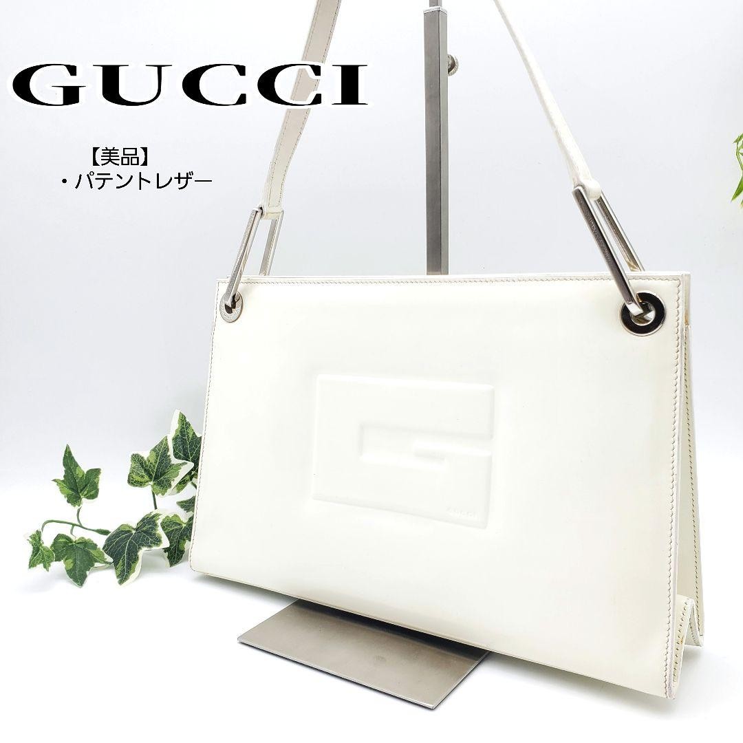 GUCCI White Enamel Shoulder Bag with Vintage Big Logo