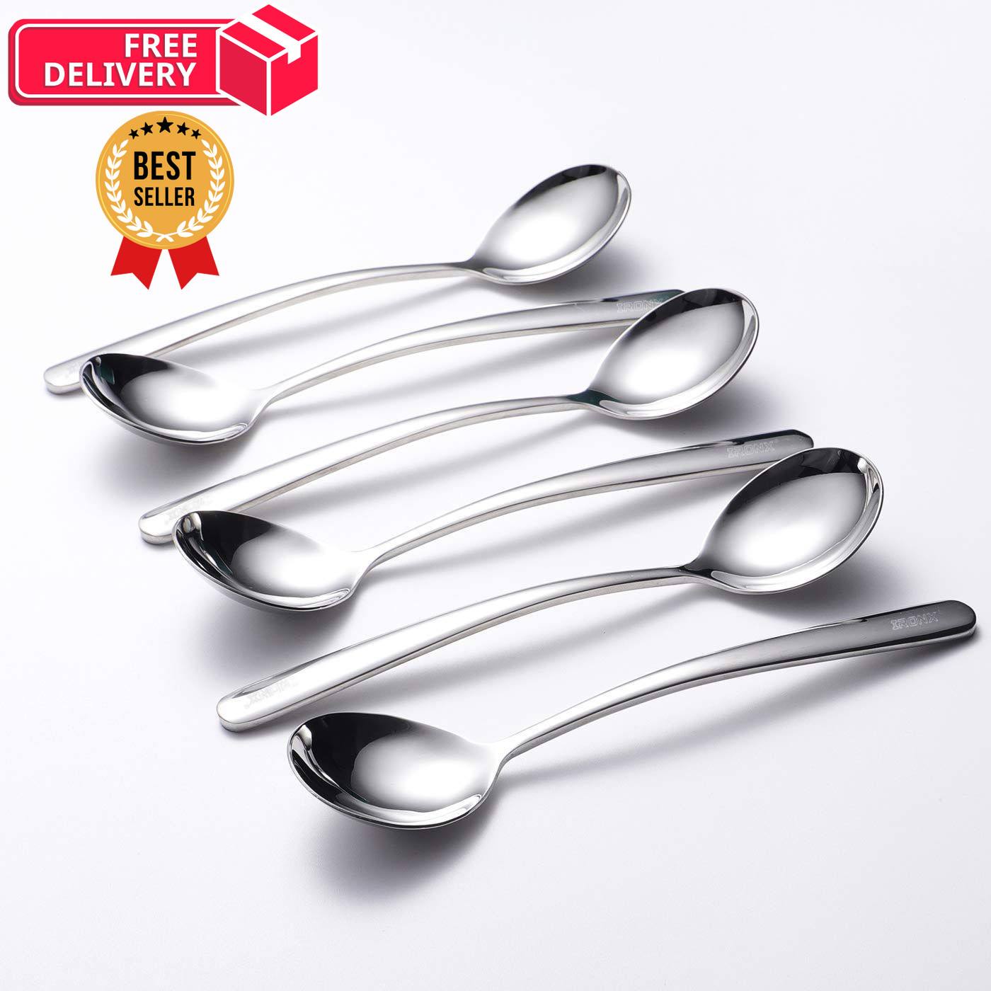 Soup Spoons 6-Pack 18/10 Stainless Steel Large and Heavy 7.2in, silver-2#