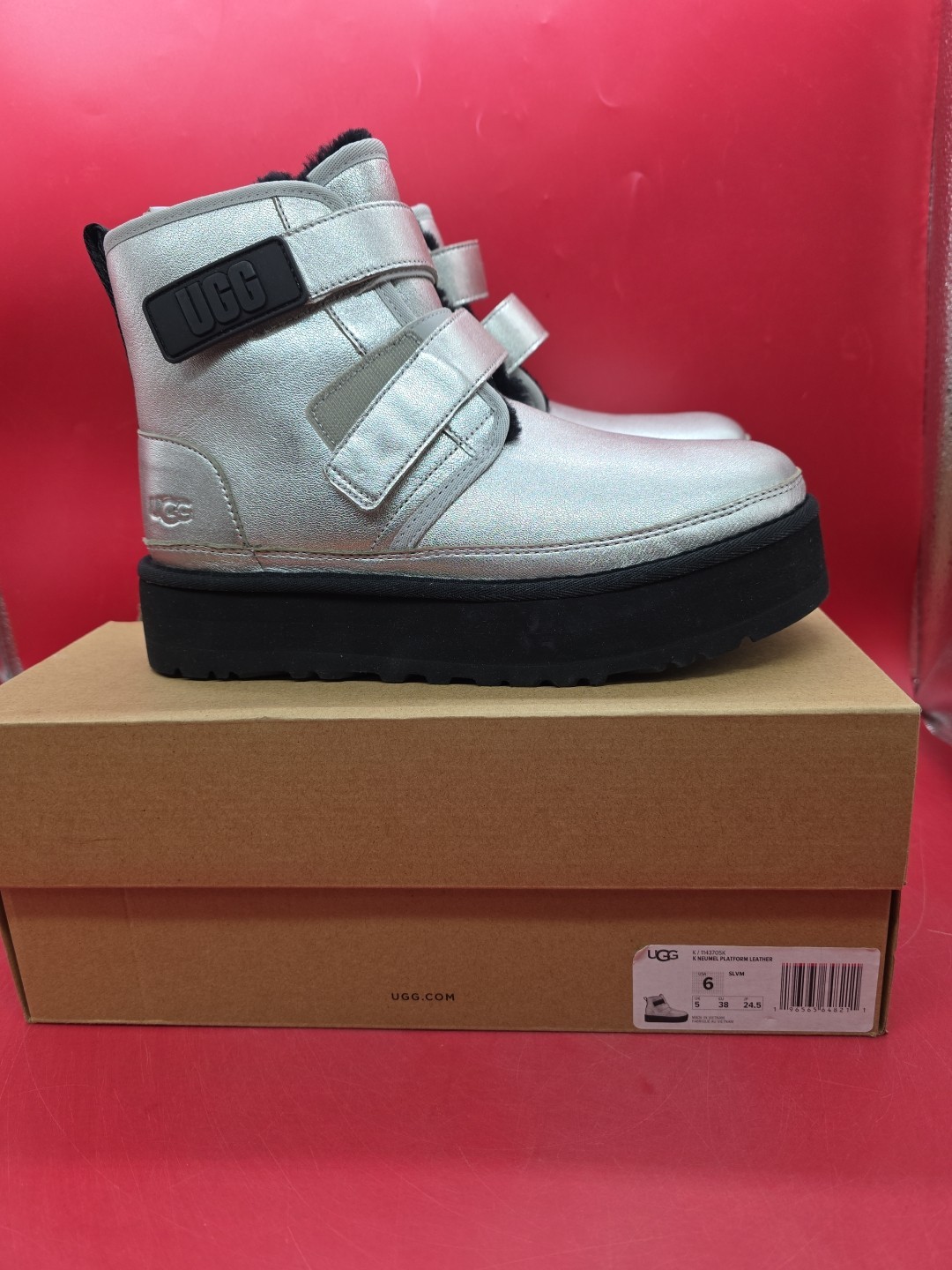 UGG SILVER NEUMEL PLATFORM STRAP ANKLE BOOTS, 6Y/7.5W ~NEW K/1143705K