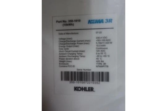 Sistema de almacenamiento de energía de reserva de energía Kohler KOH10AC-7600A-BP 10 kwh, nuevo Foto 2 de 2