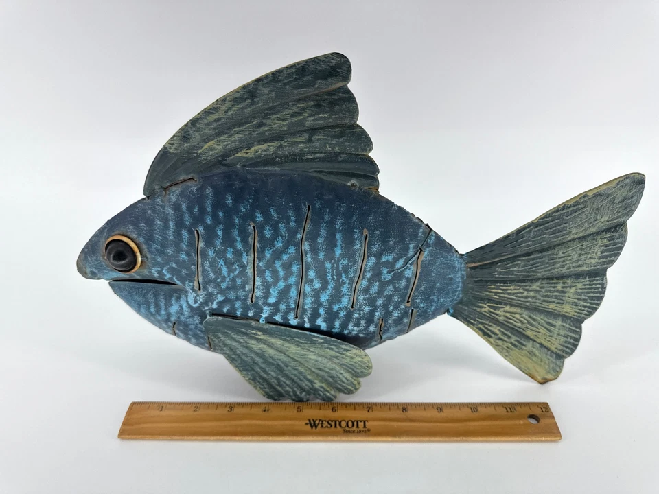 Blue Metal Fish Sculpture Coastal Nautical Wall Decor 12" Lake Cabin Art Beach - Image 3 of 4