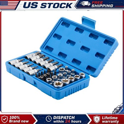 3/8'' Drive Torx Star Bit Socket Set 34Pcs Male Female E-Socket For Automotive