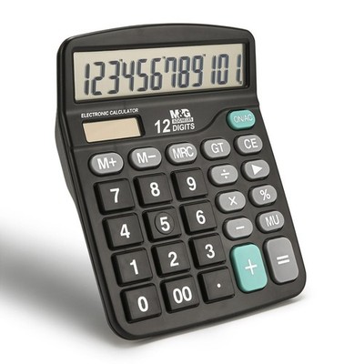 M&G 12 Digit Desk Calculator Large LCD Dual Power Office Black