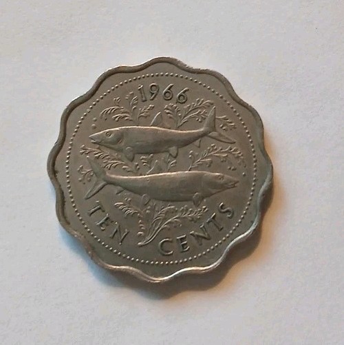 1966 Bahamas Queen Elizabeth II TWO BONEFISH IN OCEAN 10 Cents 