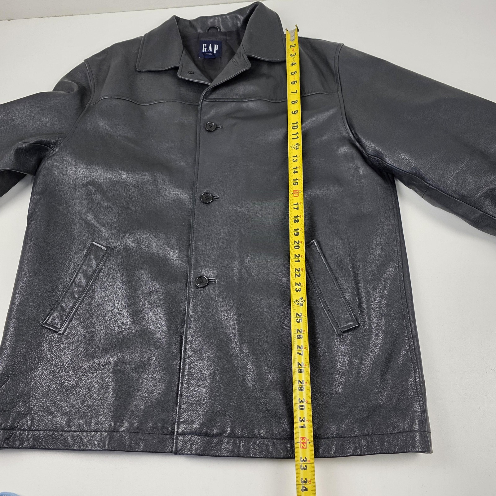 GAP Genuine Leather Car Coat Mens Extra Large Black 4 Button Quilted Lined