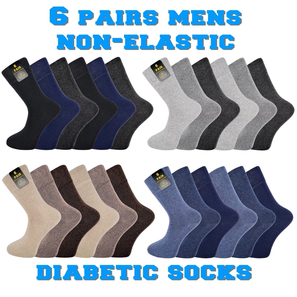 Mens Non Elastic Socks Diabetic Swollen Ankles Gentle Grip Soft Top 6 Pairs 6-11