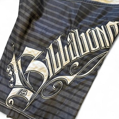 Vintage Billabong Brian Grubb Signature Board Shorts Size 36 Black White Striped