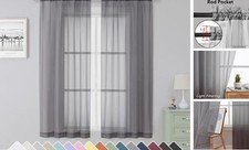 Grey Sheer Curtains 63 Inch Length 2 42"W x 63"L Pack of 2 Charcoal Grey