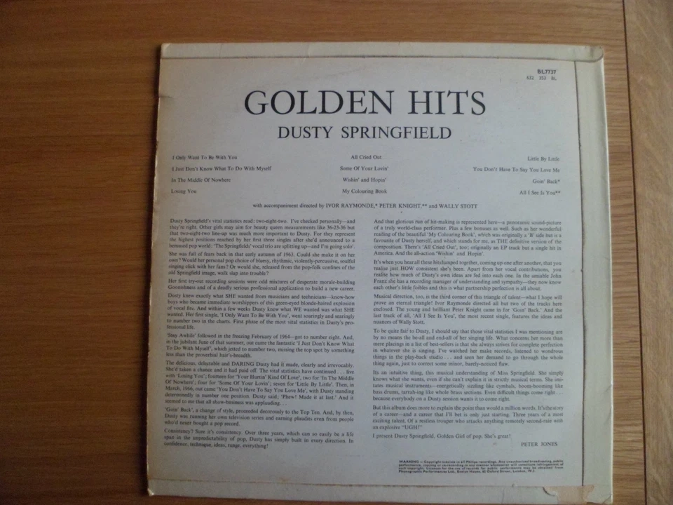 DUSTY SPRINGFIELD: GOLDEN HITS 1st PRESS 1966 BLACK/SILVER PHILIPS LP 33RPM EX- - Image 2 of 3