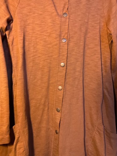 Logo by Lori Goldstein women's S brown tunic w/multi-color back insert hood nwot - Picture 5 of 6