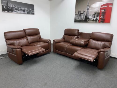DFS Pryme Brown Leather Electric Reclining 3 Seater + 2 Seater Sofa Set - Picture 5 of 7