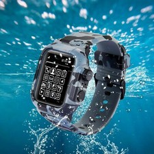 IP68 Waterproof Silicone Case Band Strap For iWatch S9 8 7 6 5 4 3 SE 45/42/44mm