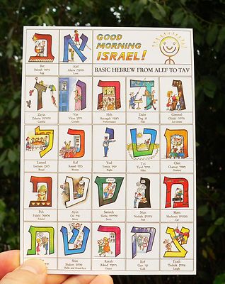 LOT 5 Postkarte HEBRÄISCHES Alphabet lernen, Alef Bet - Aleph Beit Zeichen, j...
