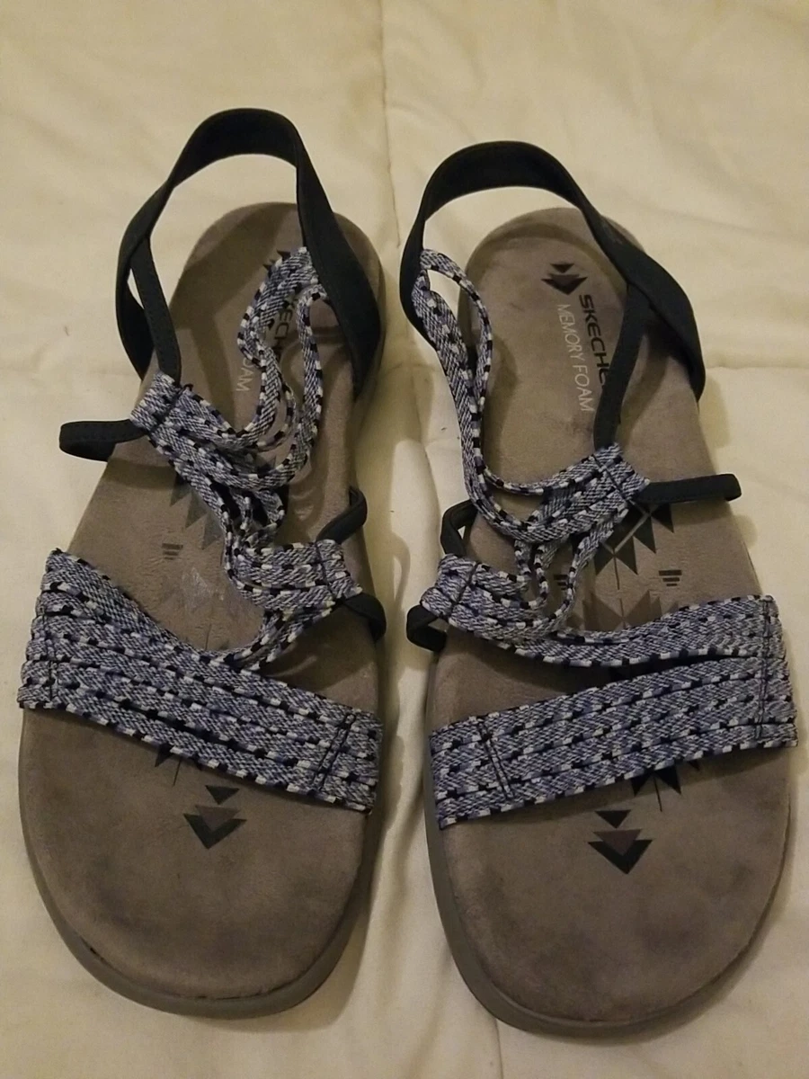 Womens sz 7 Skechers Memory Foam Sandals Strappy Blue Ankle