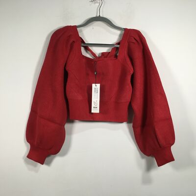 MinkPink Vayu Long Sleeve Square Neck Knit Top, Women's Size M - Wine Red