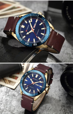 Curren Leather Band Men's Leisure Fashion Watch NWT Cool Watch--Hot Colors!